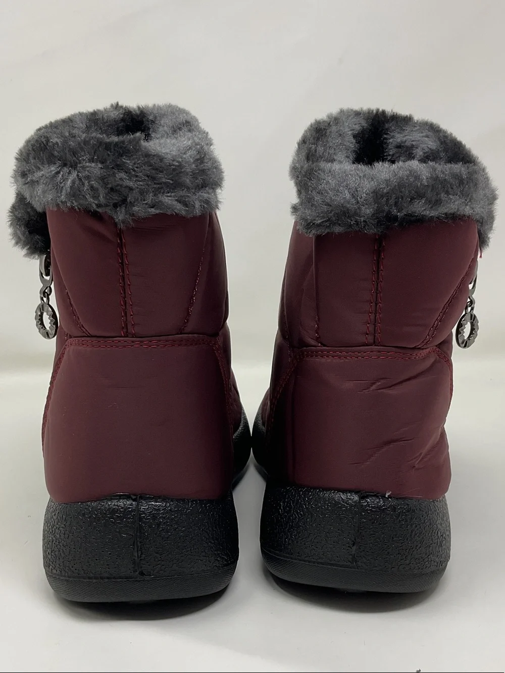 Women's Quilted Ankle Winter Boots with Faux Fur Lining - Burgundy US Size 8